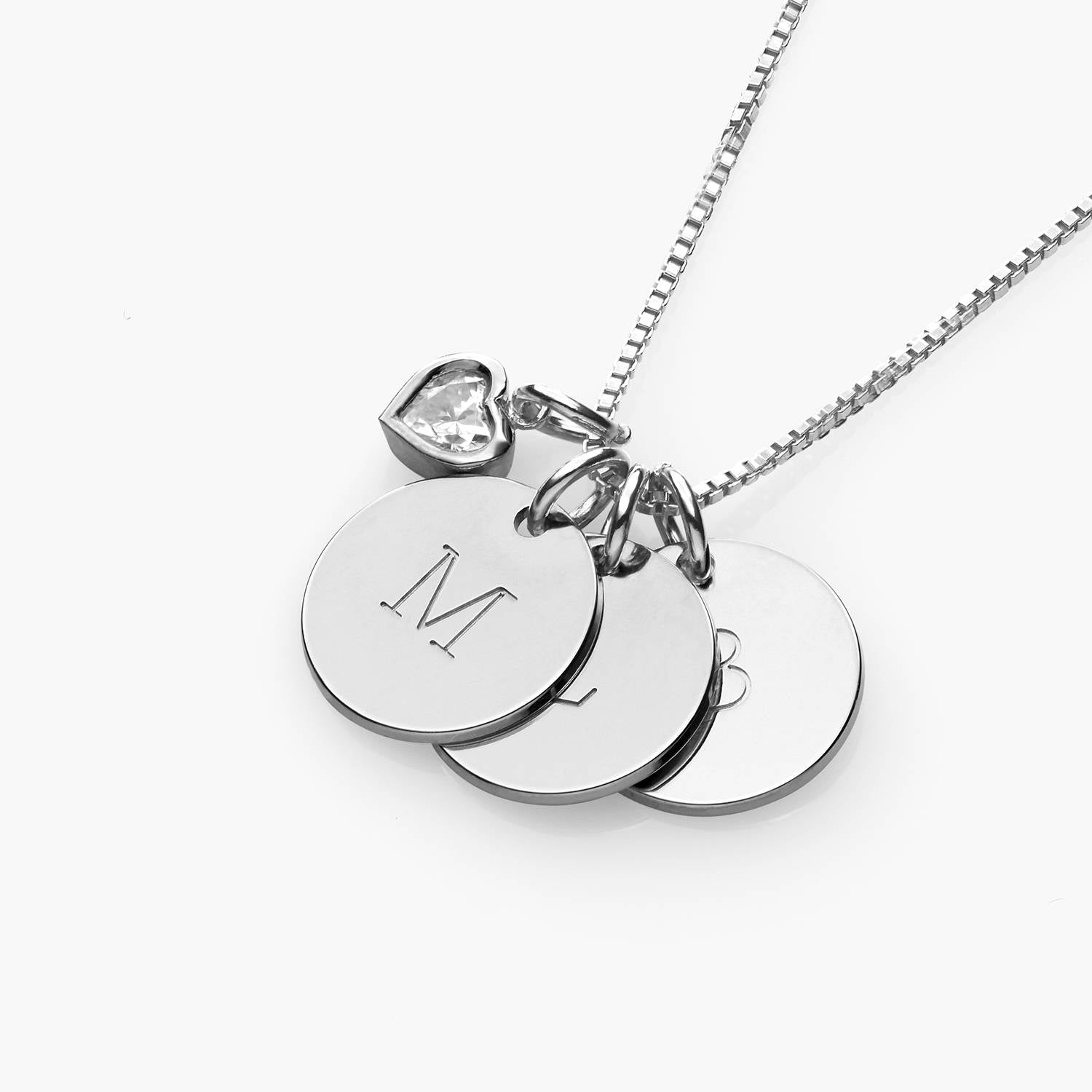 Initial Disc Necklace With .2CT Heart Shaped Diamond - Sterling Silver