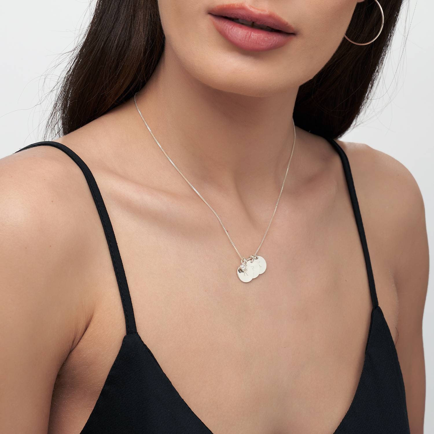 Initial Disc Necklace With .2CT Heart Shaped Diamond - Sterling Silver