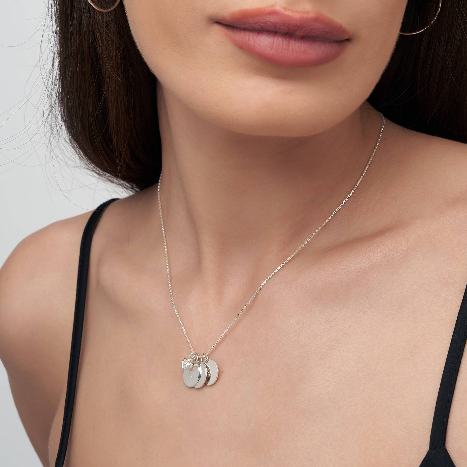 Initial Disc Necklace With .2CT Heart Shaped Diamond - Sterling Silver