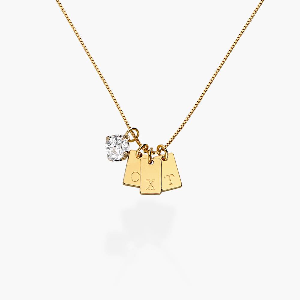 Tag Initial Necklace With 1CT Diamond - 18K Gold Vermeil