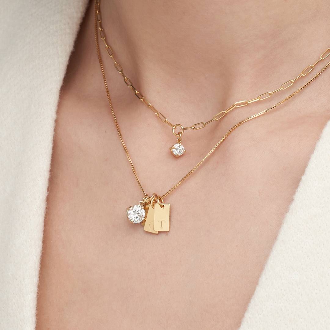 Tag Initial Necklace With 1CT Diamond - 18K Gold Vermeil