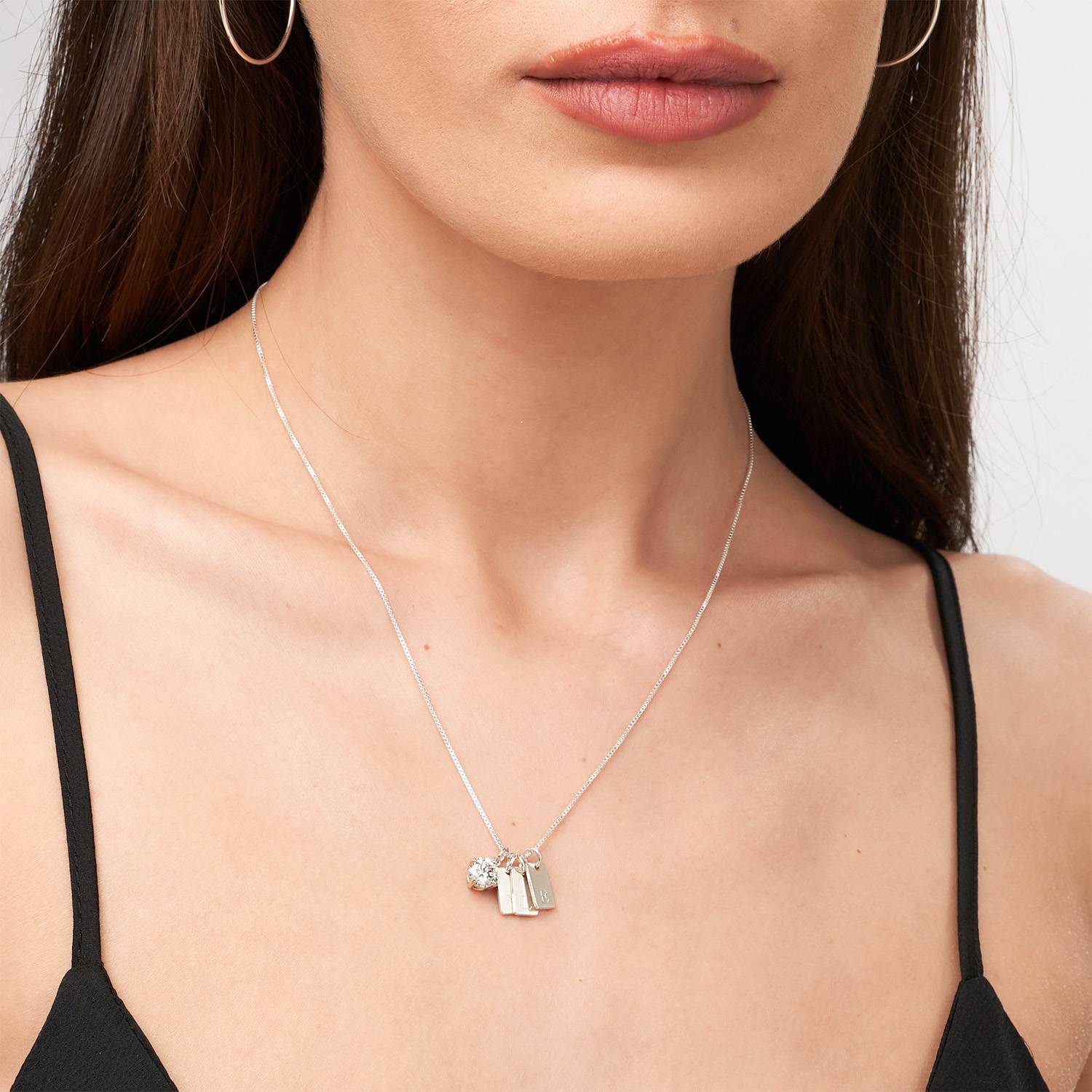 Tag Initial Necklace With 1CT Diamond - Sterling Silver