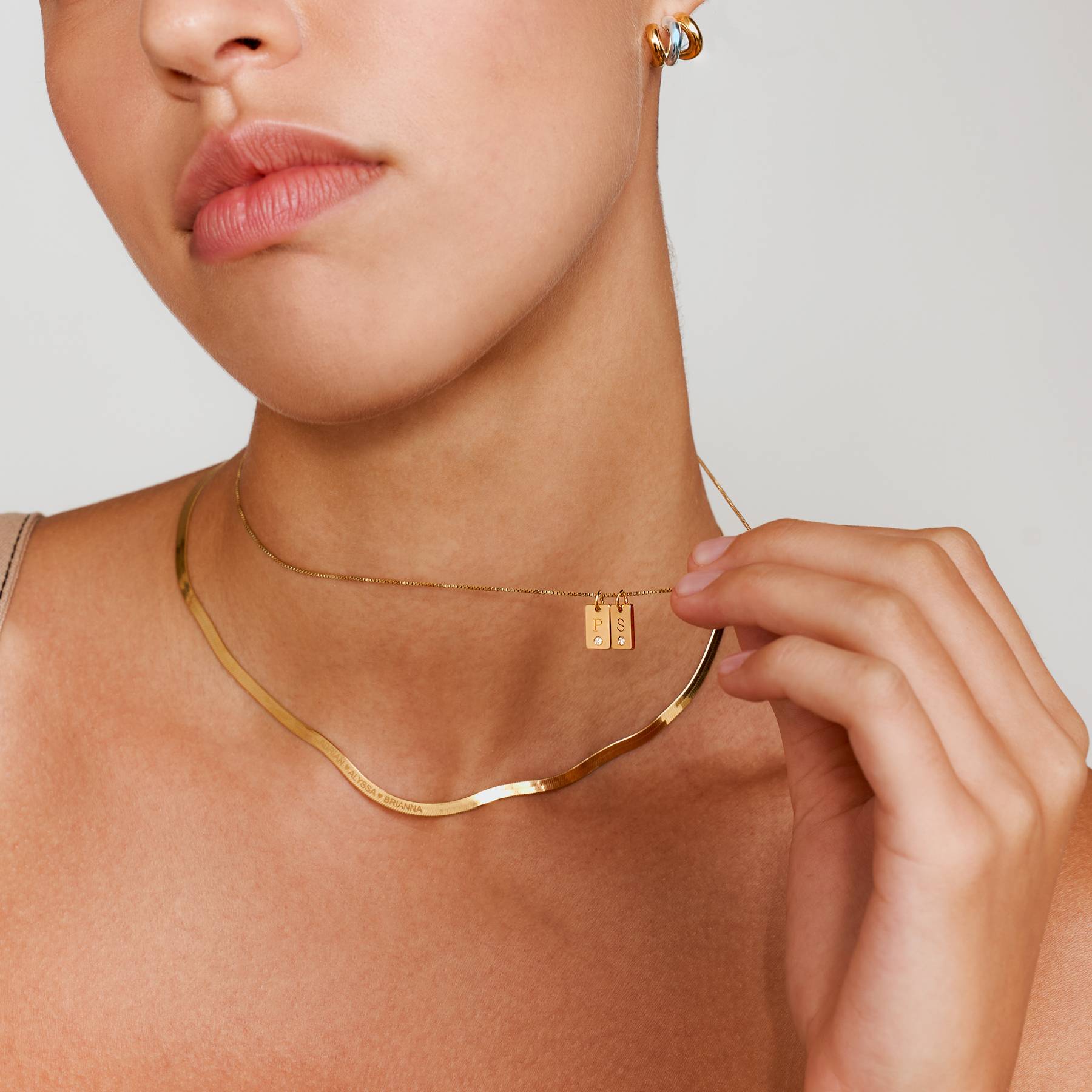 Tag Initial Necklace With Diamond - 18K Rose Gold Vermeil