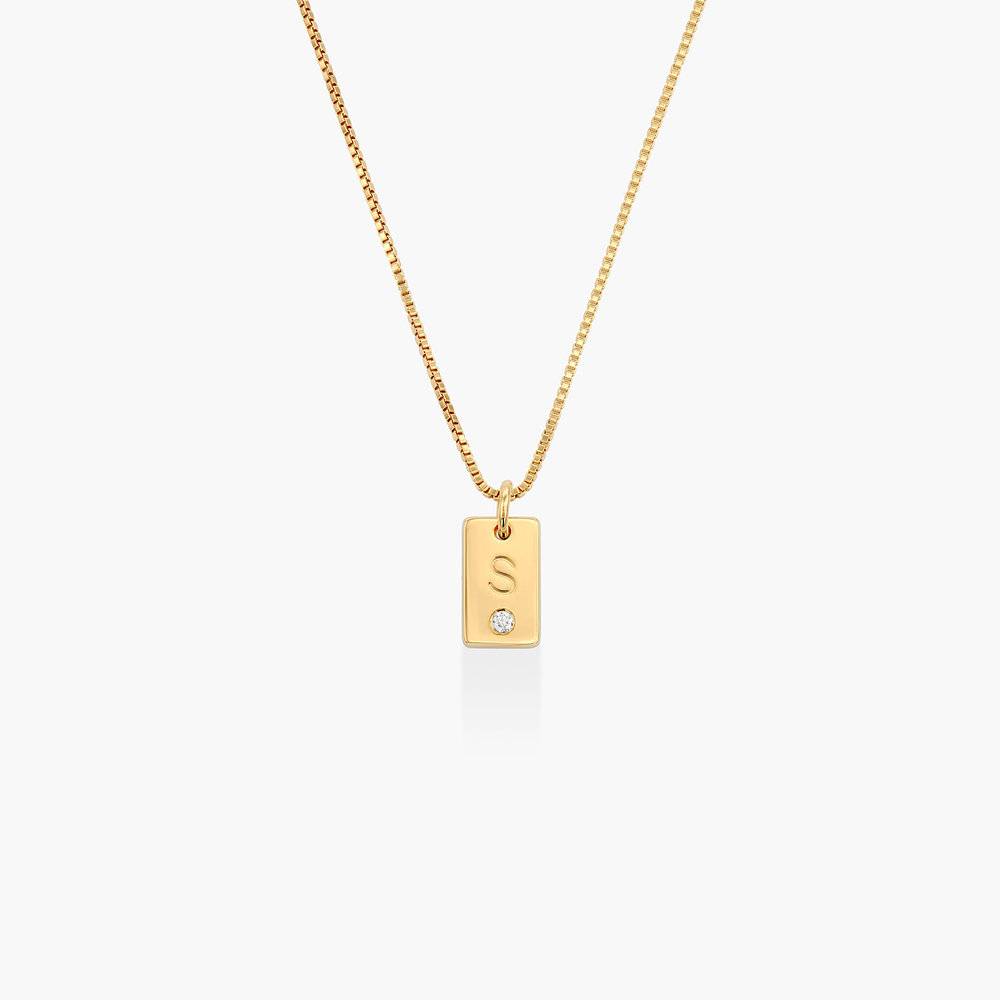 Tag Initial Necklace With Diamond - 18K Rose Gold Vermeil