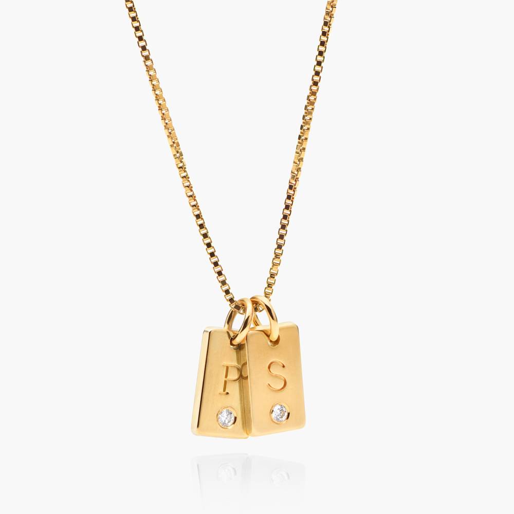 Tag Initial Necklace With Diamond - 18K Gold Vermeil