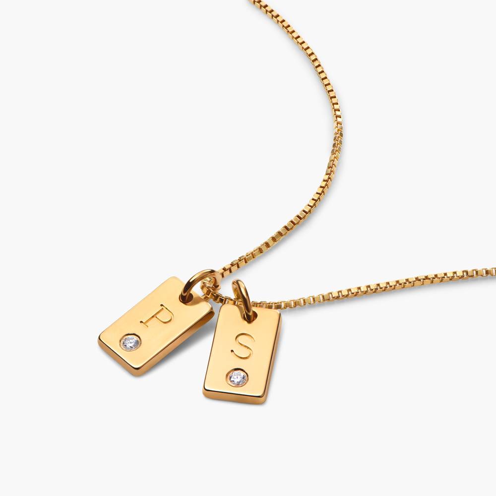 Tag Initial Necklace With Diamond - 18K Rose Gold Vermeil