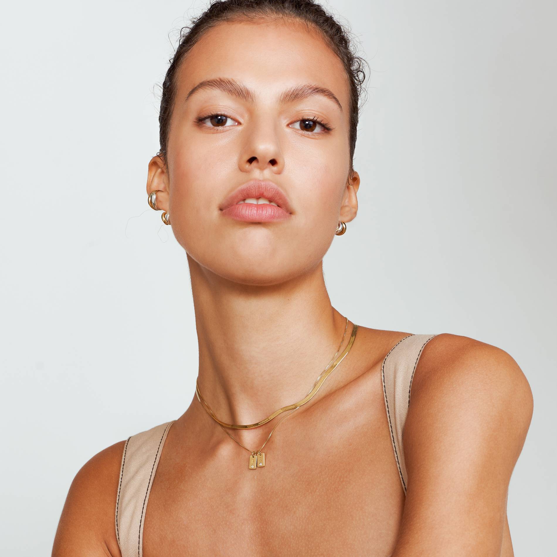 Tag Initial Necklace With Diamond - 18K Gold Vermeil