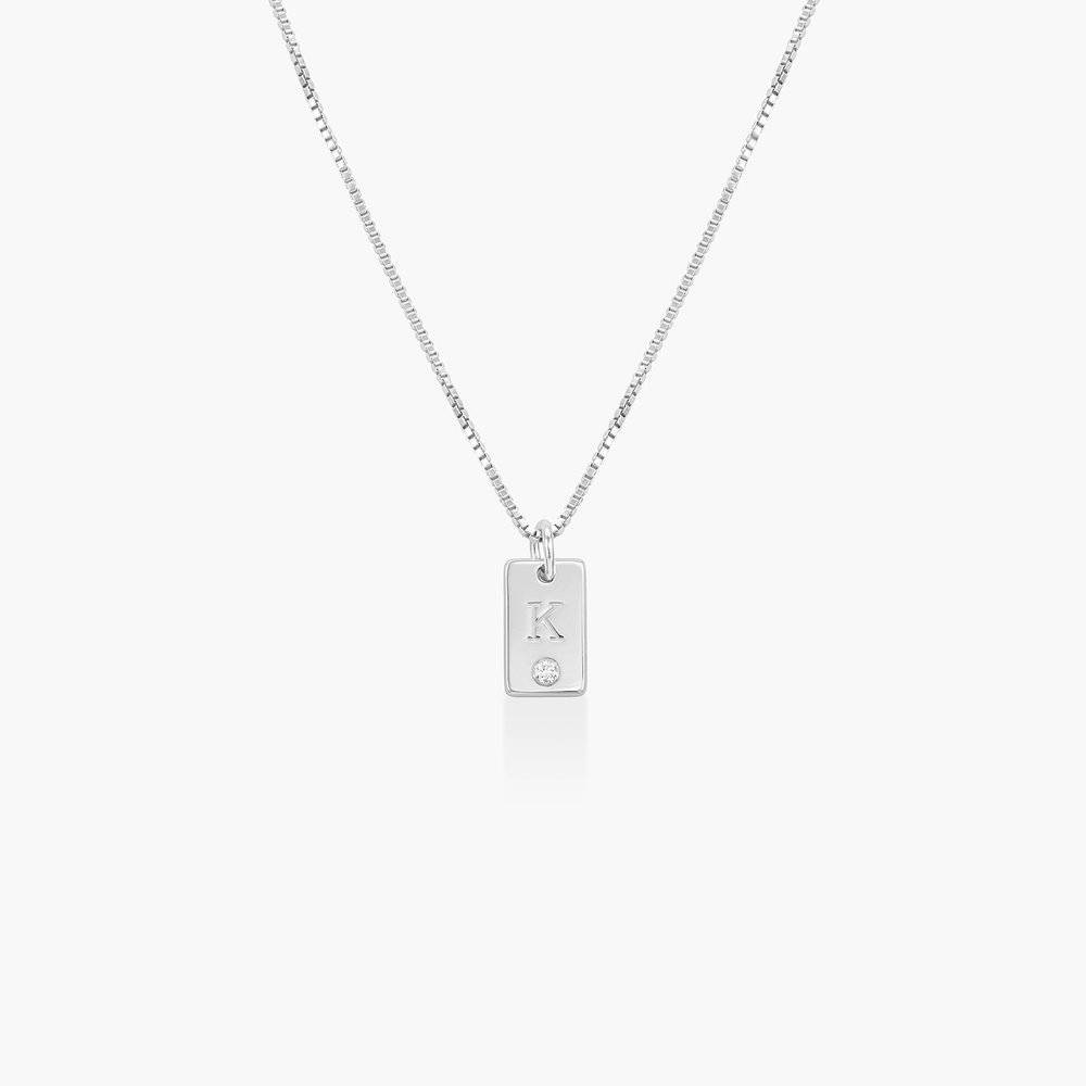 Tag Initial Necklace With Diamond - Sterling Silver
