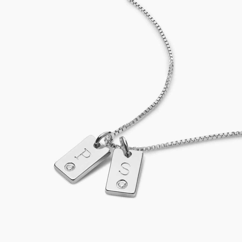 Tag Initial Necklace With Diamond - Sterling Silver