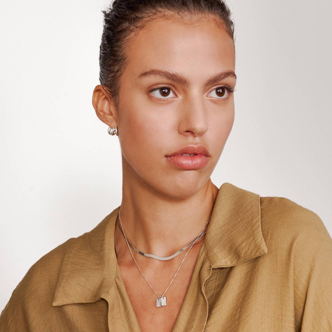 Tag Initial Necklace With Diamond - Sterling Silver