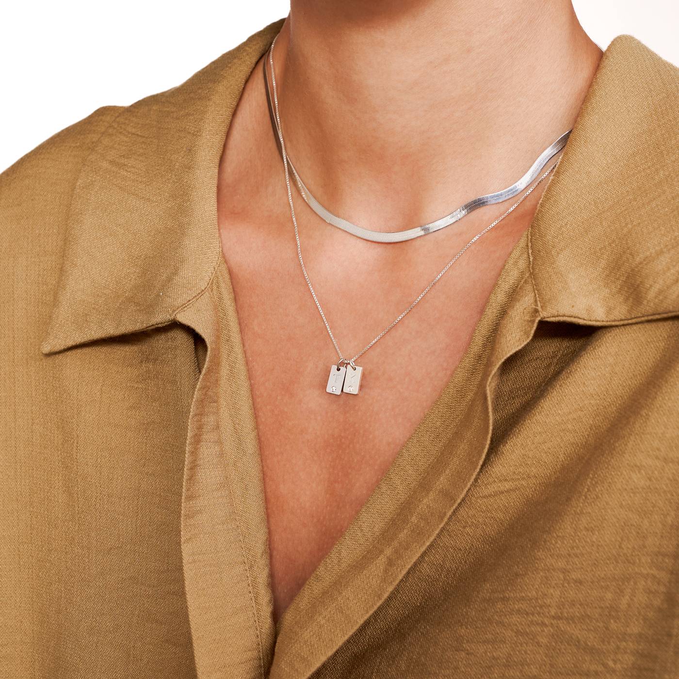 Tag Initial Necklace With Diamond - Sterling Silver