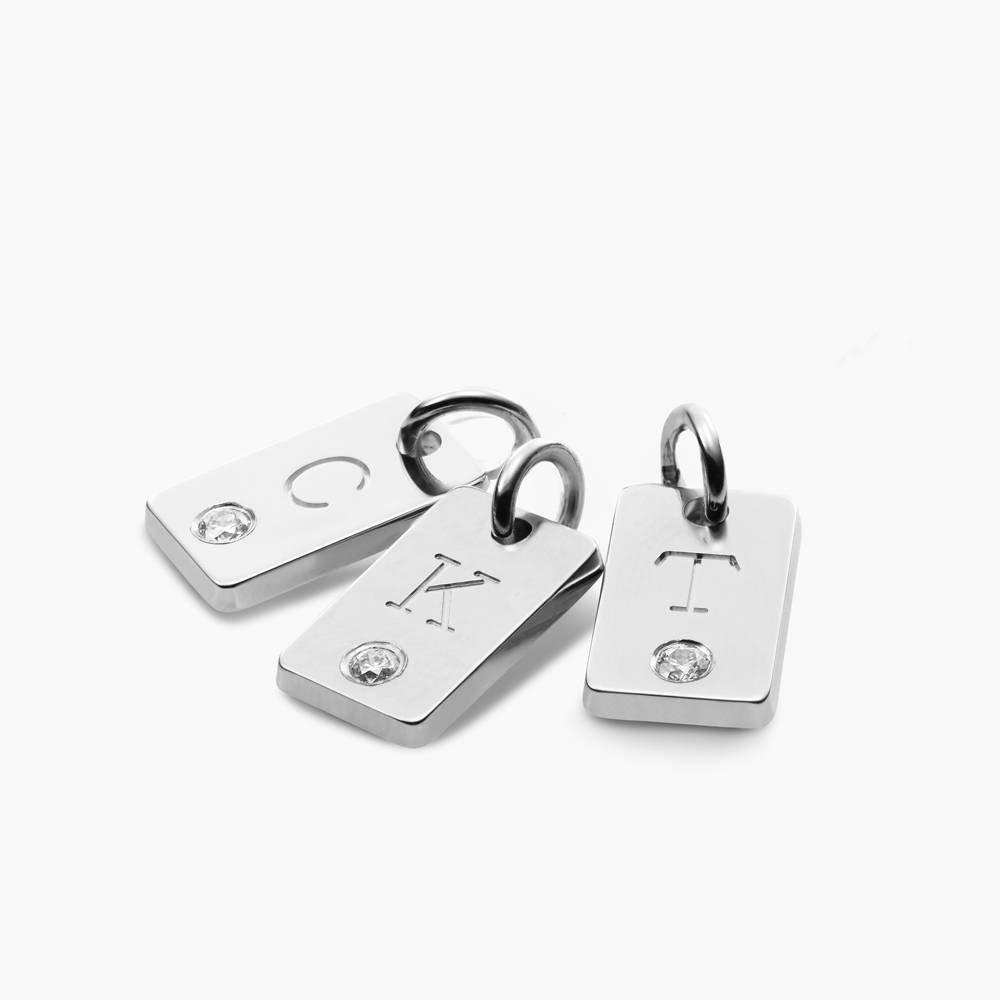 Tag Initial Necklace With Diamond - Sterling Silver