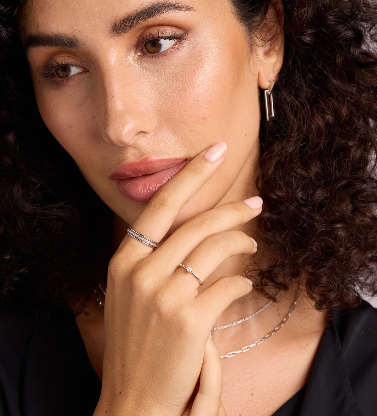 Luna Stacker Ring in Rhodium Plating on 925 Silver - Ash & Harry