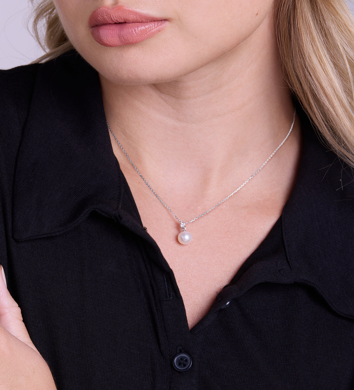 Pearl Pendant Necklace in Rhodium Plating on 925 Silver - Ash & Harry