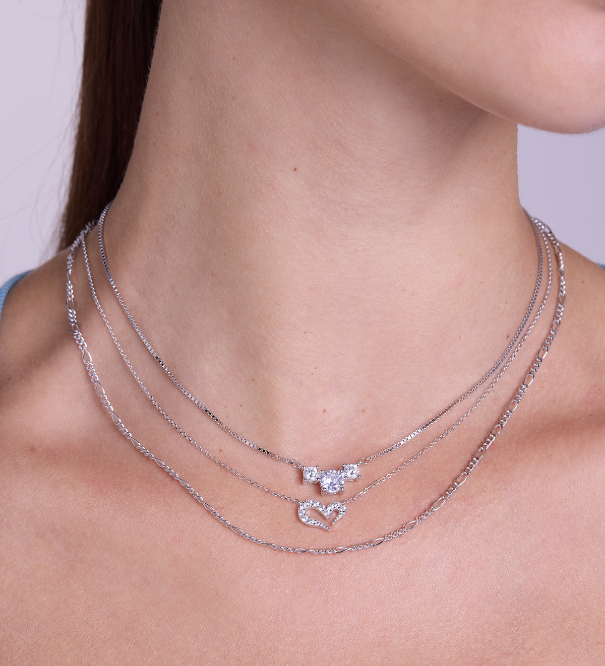 Pave Heart Silhouette Necklace in Rhodium Plating on 925 Silver - Ash & Harry