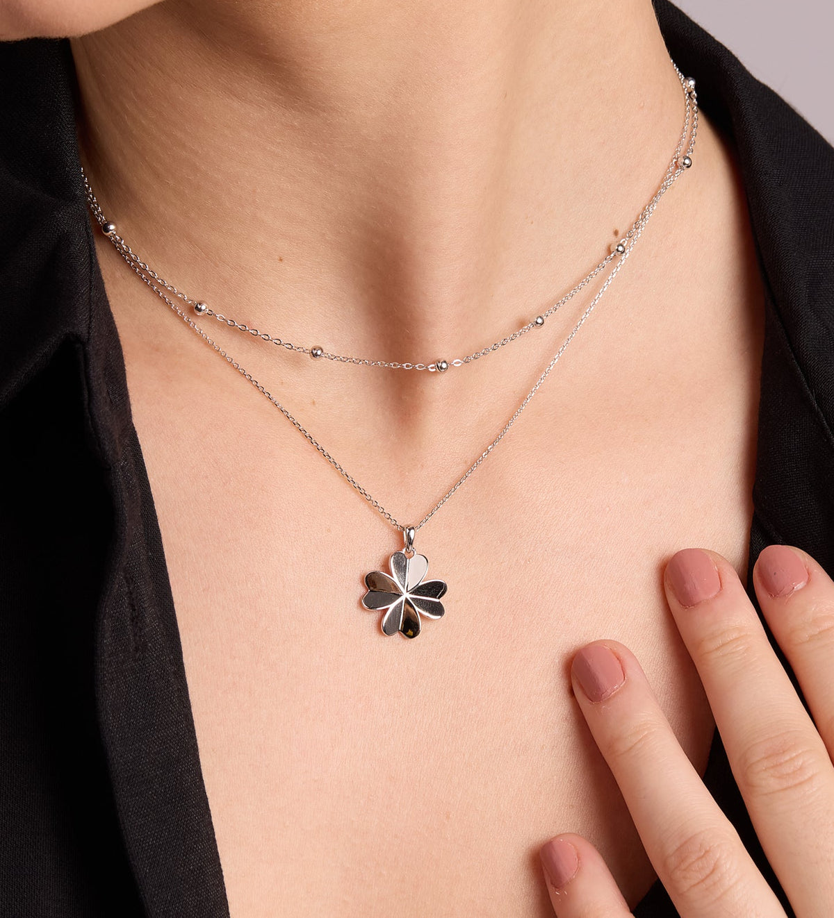 Origami Heart Clover Necklace in Rhodium Plating on 925 Silver - Ash & Harry