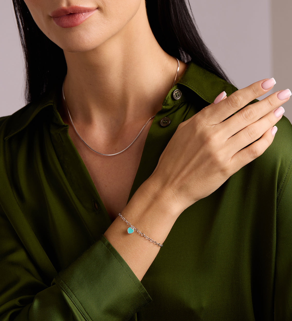 Turquoise Heart Chain Bracelet in Rhodium Plating on 925 Silver - Ash & Harry