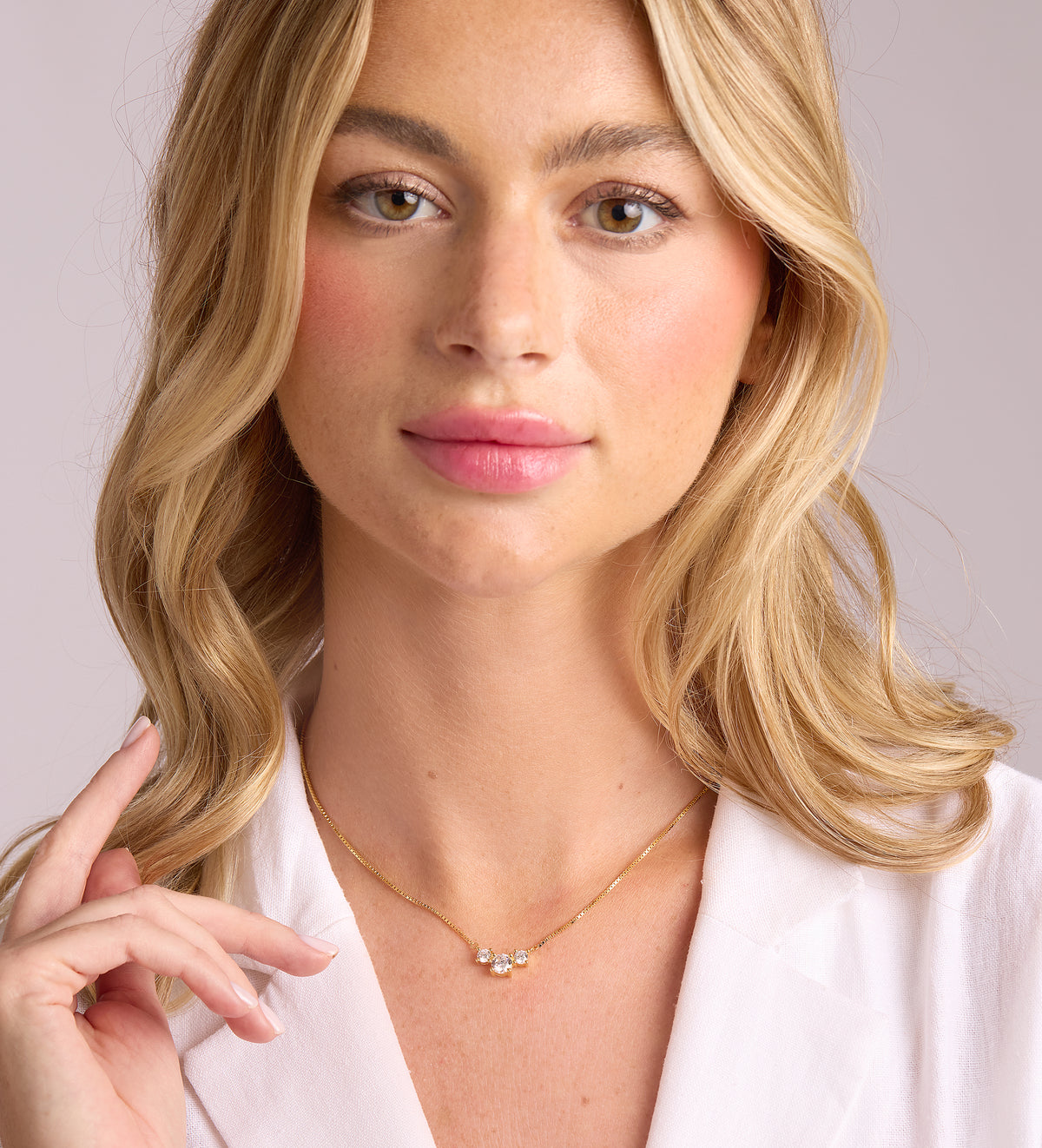 Triple Stone Pendant Necklace in 18k Gold Plating on 925 Silver - Ash & Harry