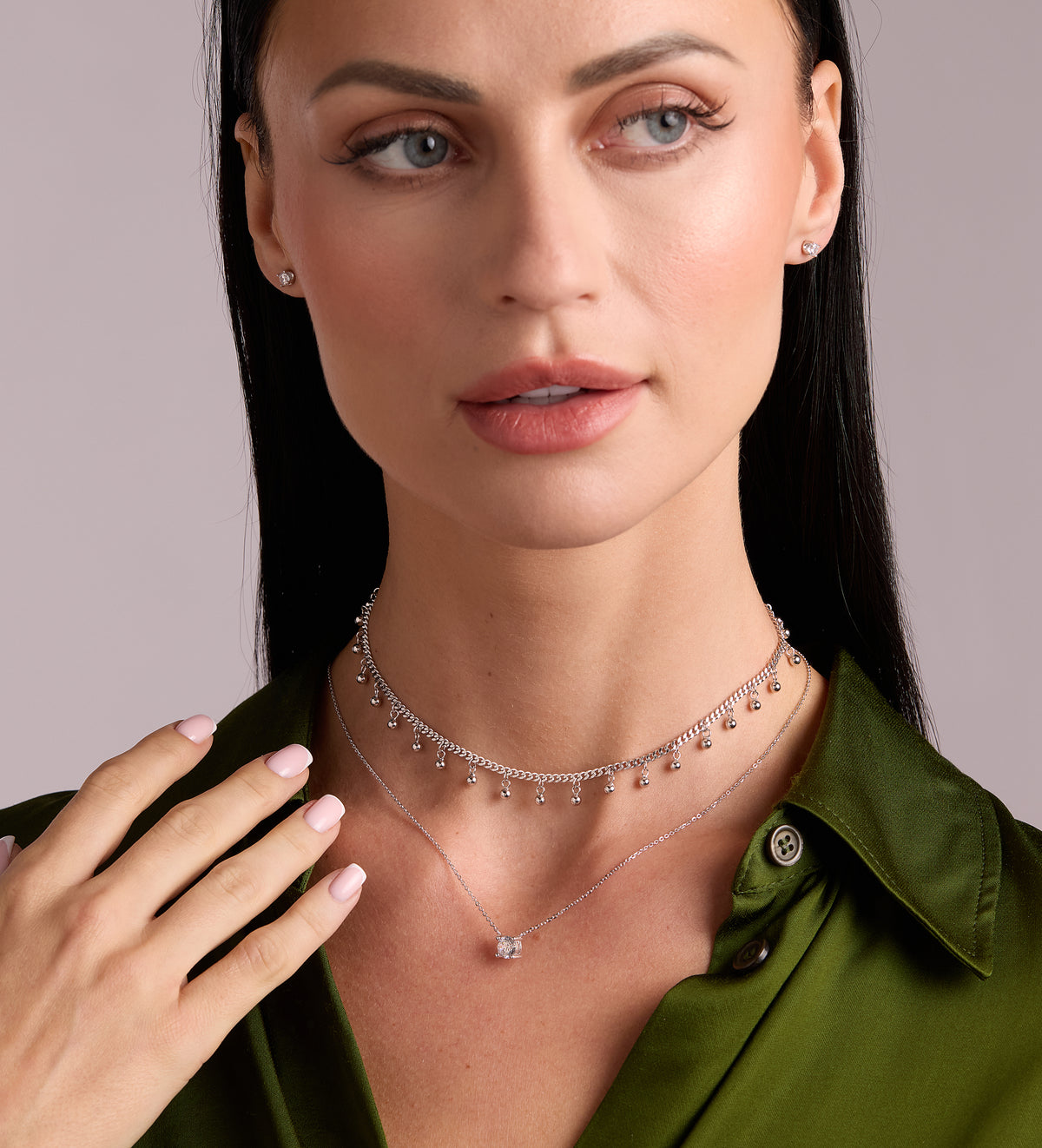 Dangling Dotted Choker in Rhodium Plating on 925 Silver - Ash & Harry
