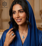 Aquamarine Halo Pendant in 925 Silver High Quality Simulated Diamonds and Crafted Pear - Cut Aquamarine Stone - Ash & Harry