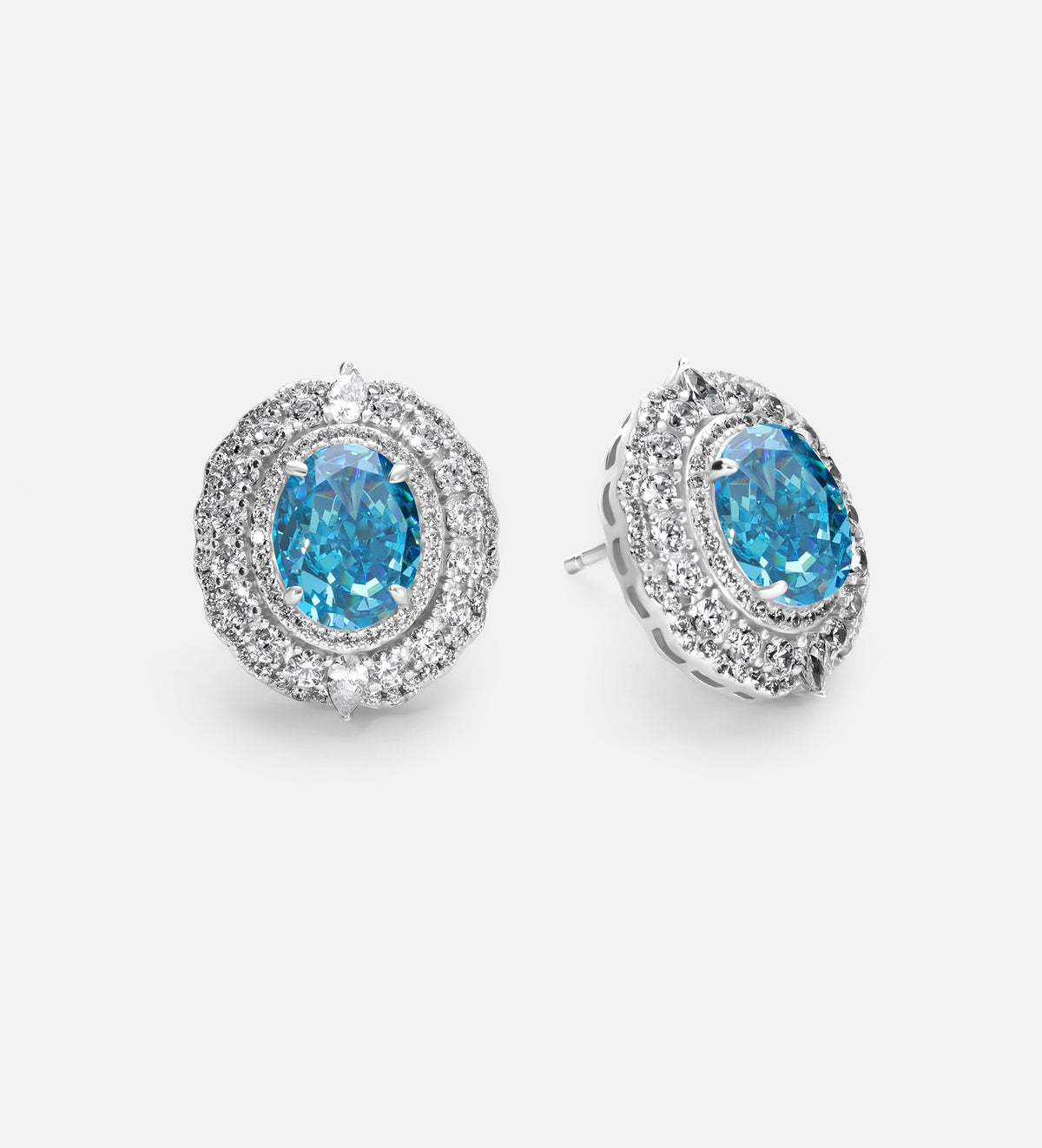 Aquamarine Halo Full Set in Silver - 2 Items - Ash & Harry