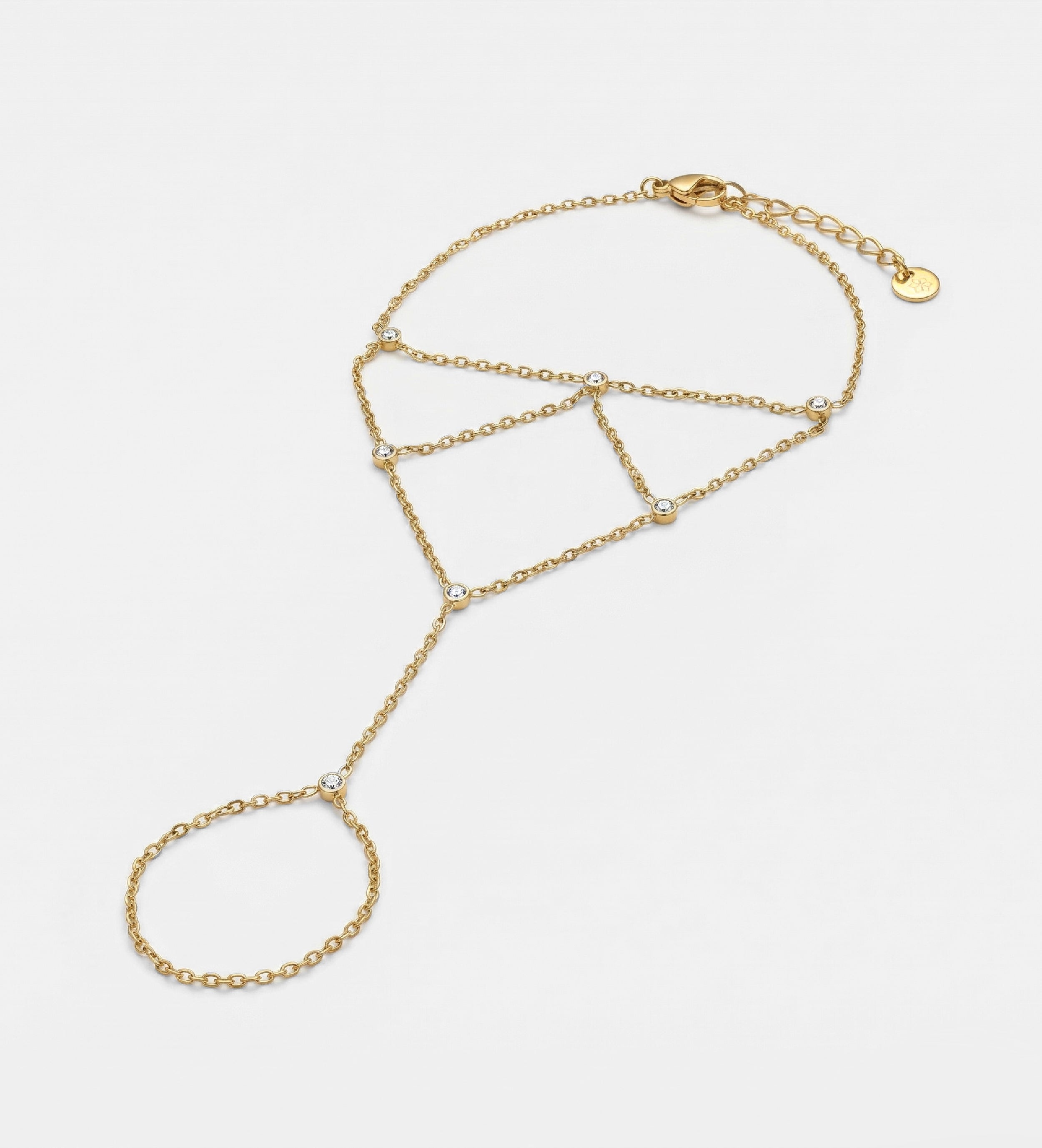 Aura Triangle Hand Chain in Gold With High Quality Simulated Diamonds - Ash & Harry