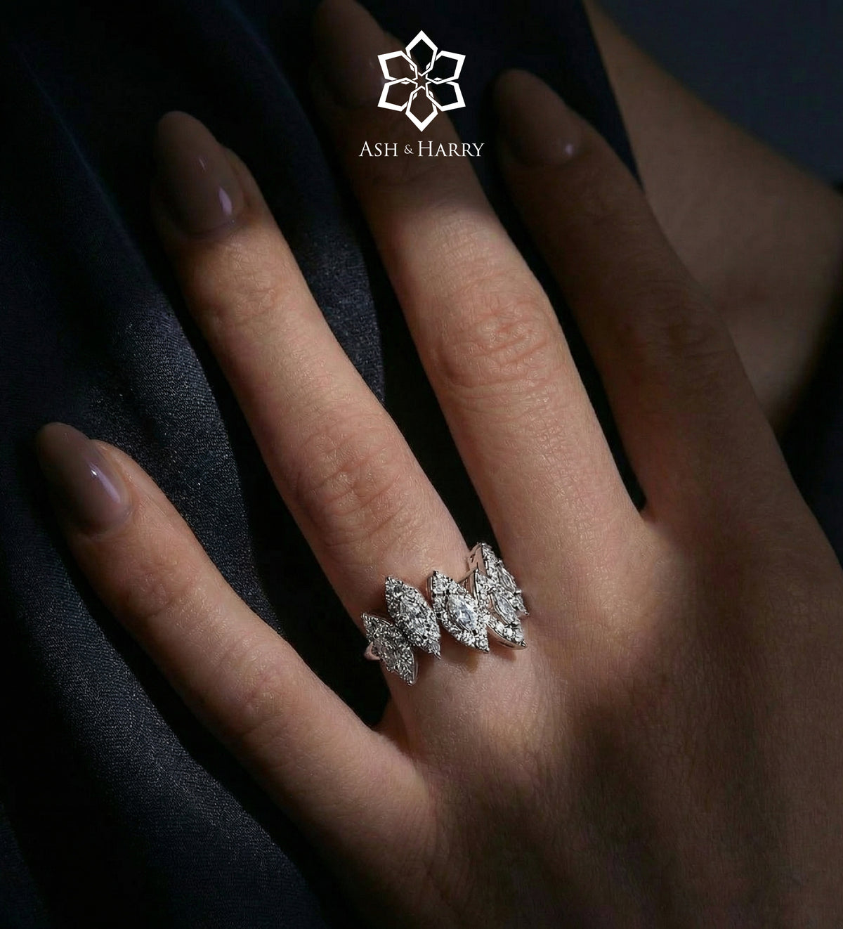 Aurelia Marquise Ring in 925 Silver with High - Quality White Simulated Diamonds - Ash & Harry