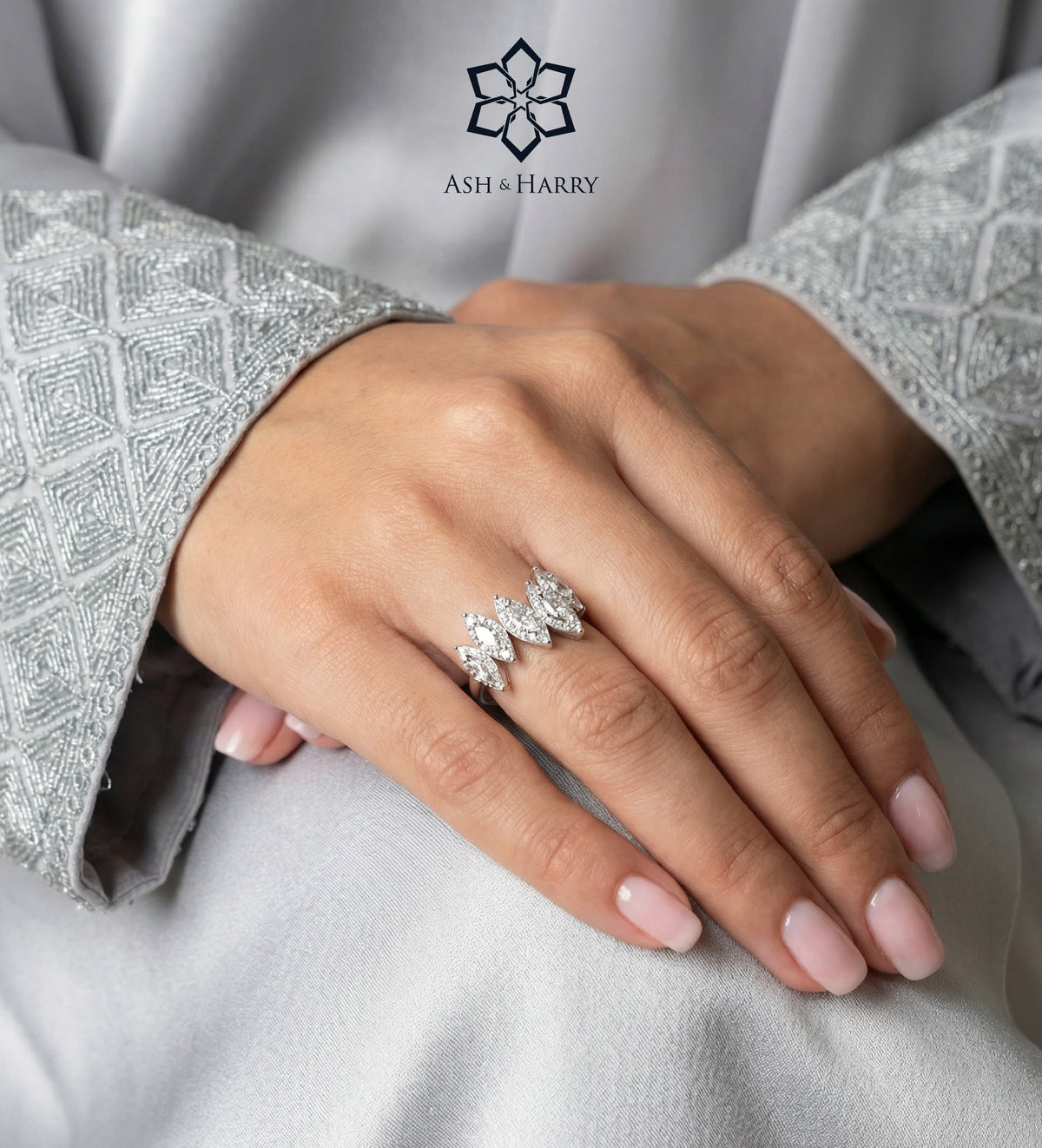 Aurelia Marquise Ring in 925 Silver with High - Quality White Simulated Diamonds - Ash & Harry