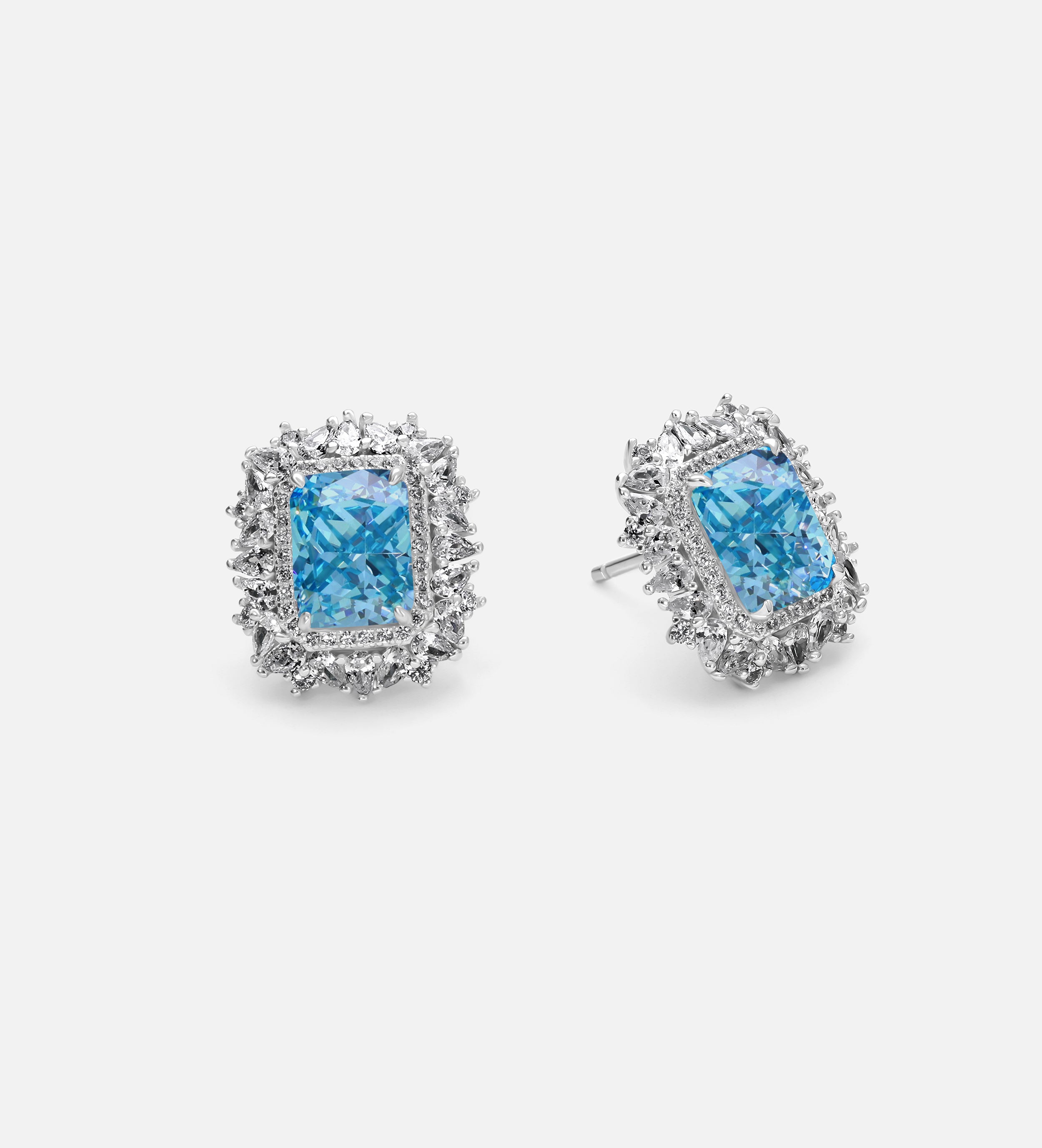 Azure Majesty Earrings in 925 Silver High Quality Simulated Diamonds and Crafted Aquamarine Stones - Ash & Harry
