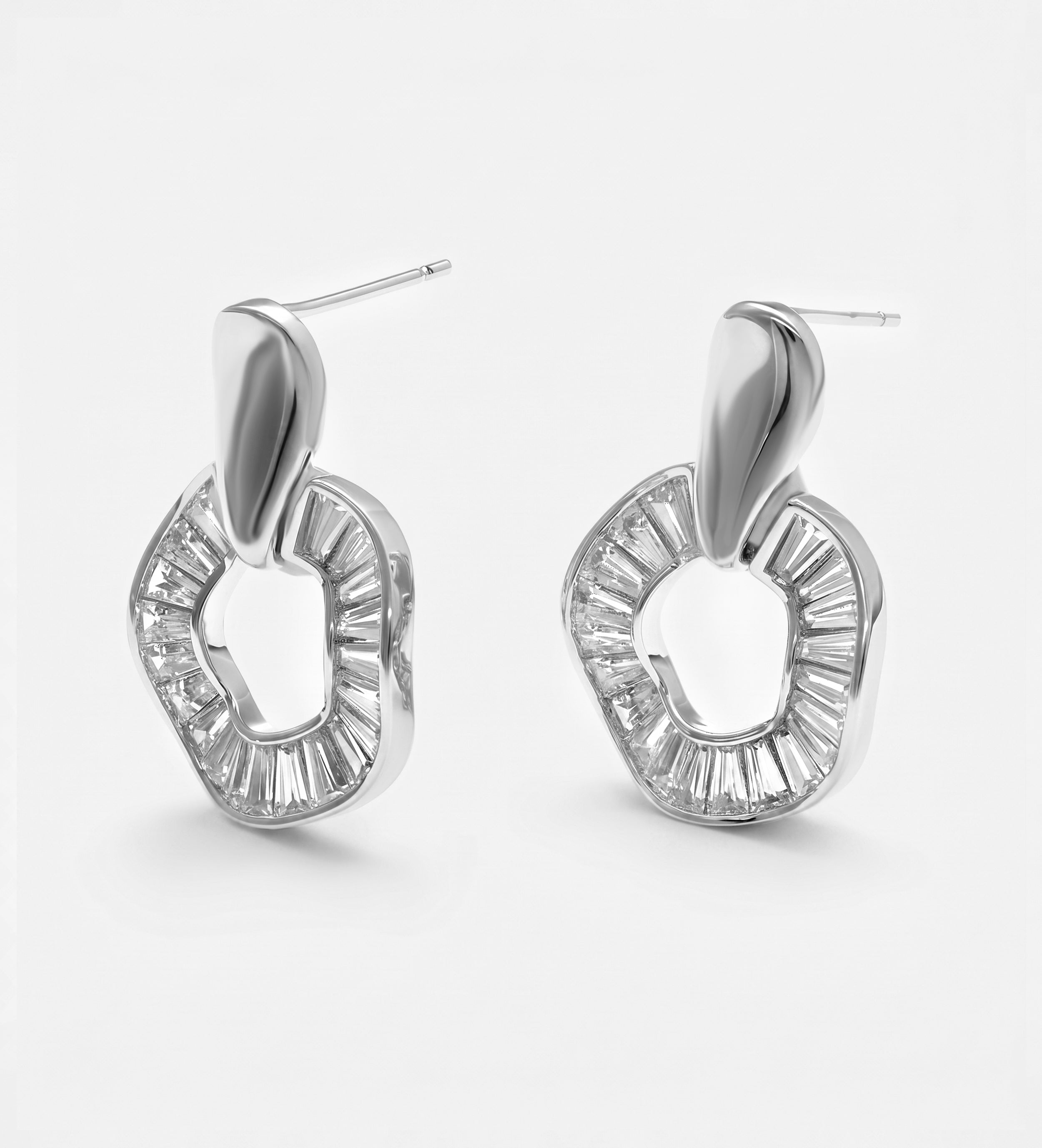 Baguette Halo Drop Earrings With High Quality Simulated Diamonds - Ash & Harry