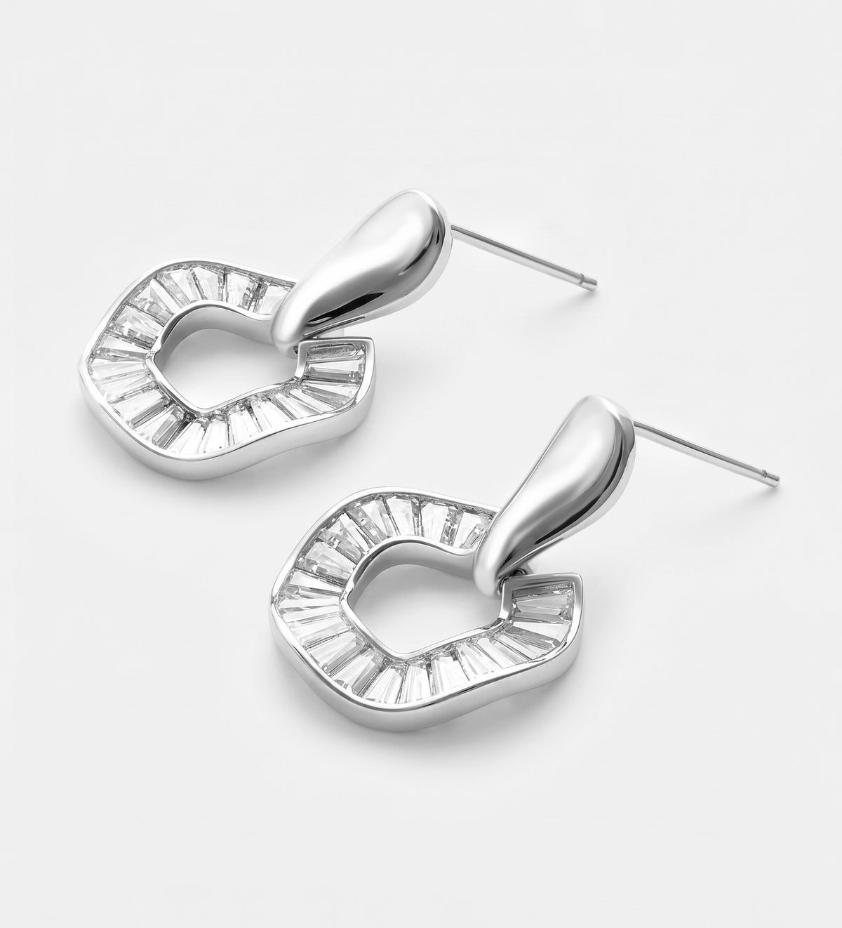 Baguette Halo Drop Earrings With High Quality Simulated Diamonds - Ash & Harry