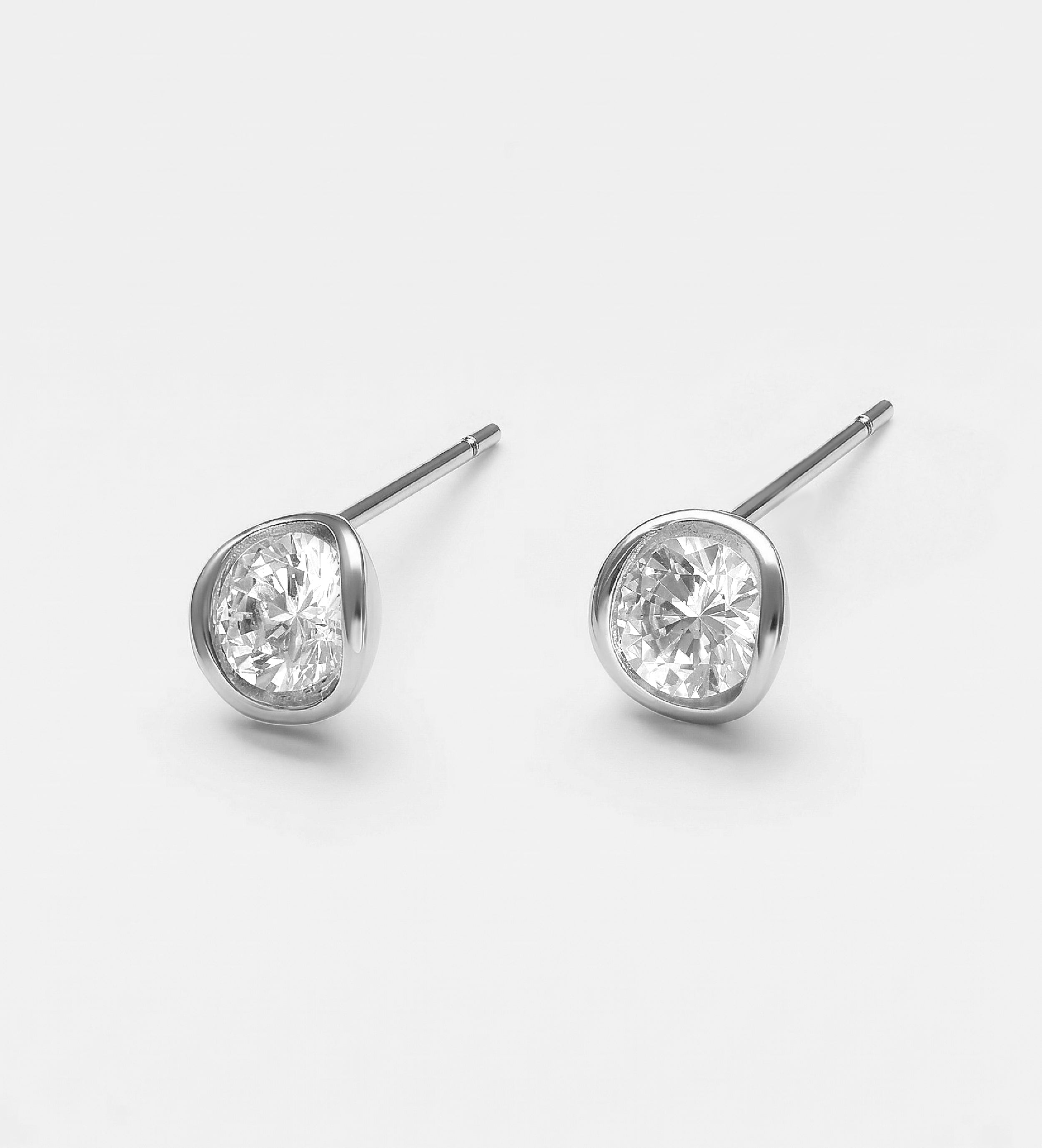 Bezel - Set Solitaire Stud Earrings With High Quality Simulated Diamond - Ash & Harry