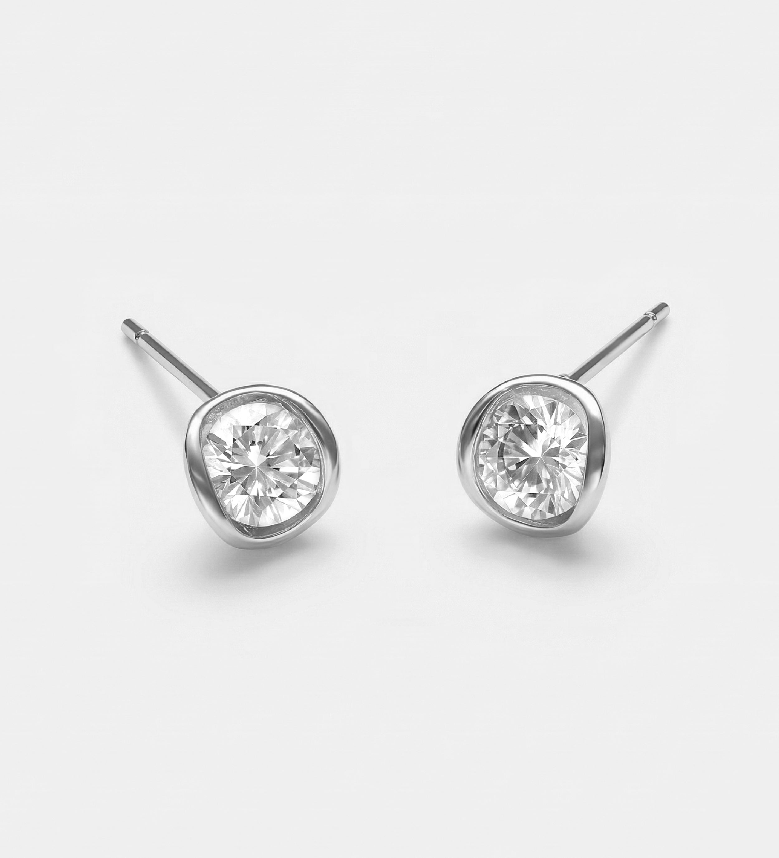Bezel - Set Solitaire Stud Earrings With High Quality Simulated Diamond - Ash & Harry