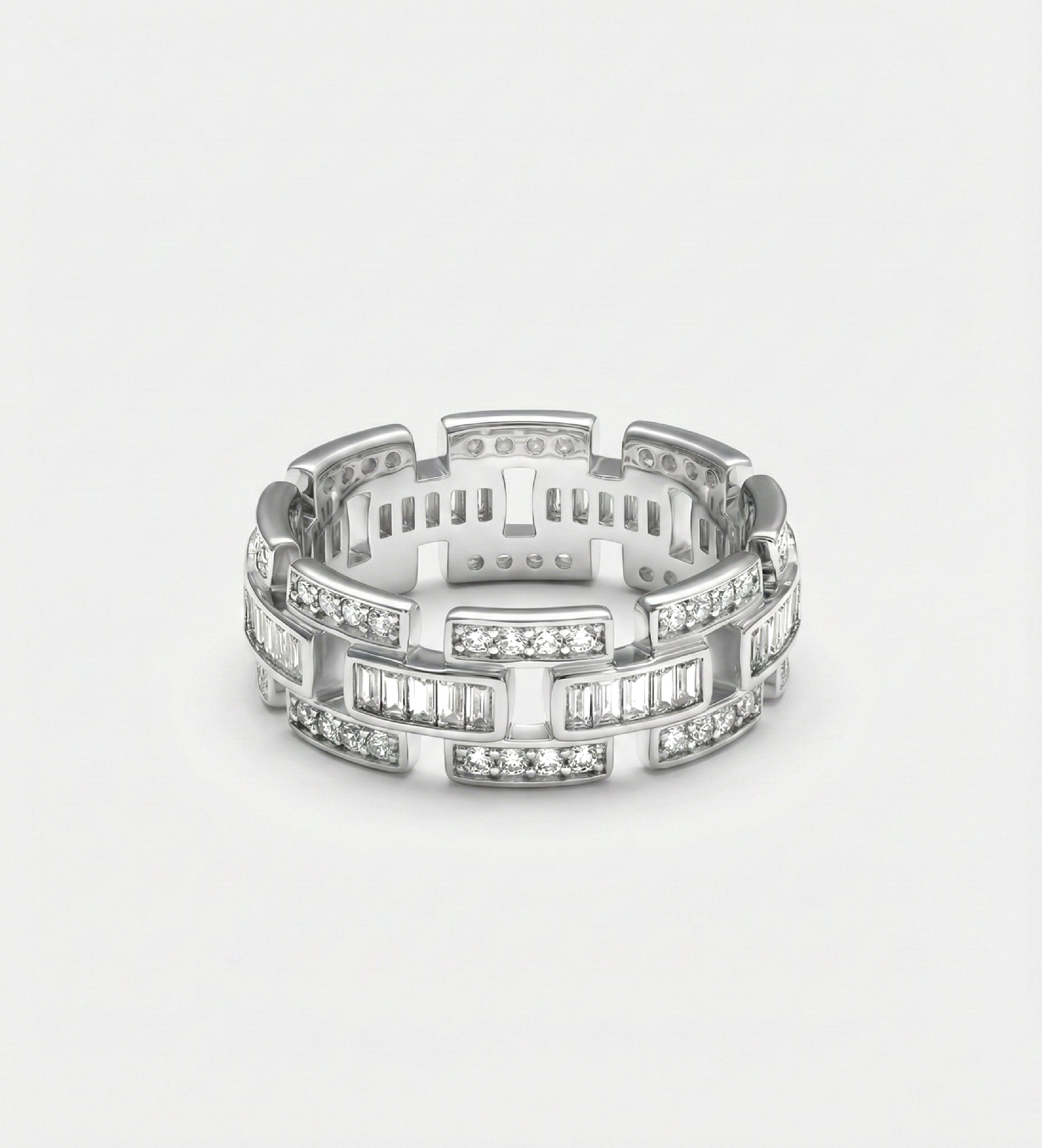 Block Chain Ring In 925 Silver High Quality Simulated Diamonds - Ash & Harry