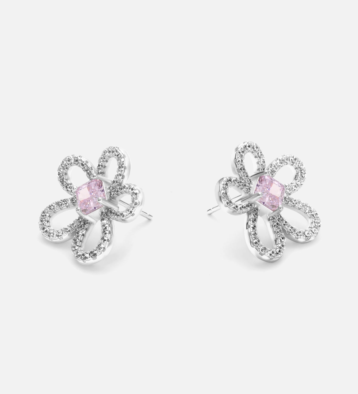 Blush Petal Earrings in 925 Silver with High - Quality White Simulated Diamonds - Ash & Harry