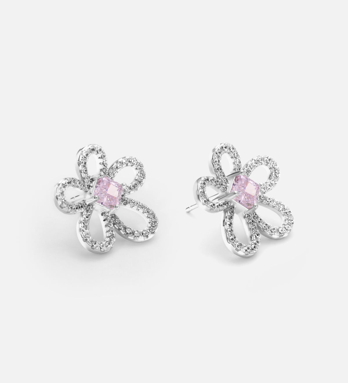Blush Petal Earrings in 925 Silver with High - Quality White Simulated Diamonds - Ash & Harry