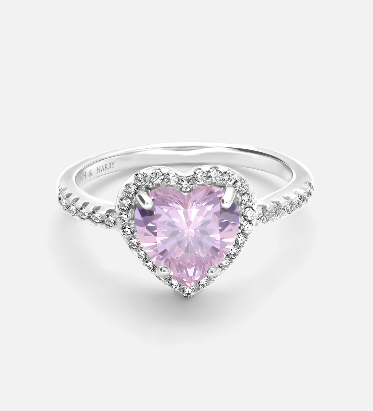 Blushing Heart Halo Ring in 925 Silver with High - Quality Pink and White Simulated Diamonds - Ash & Harry