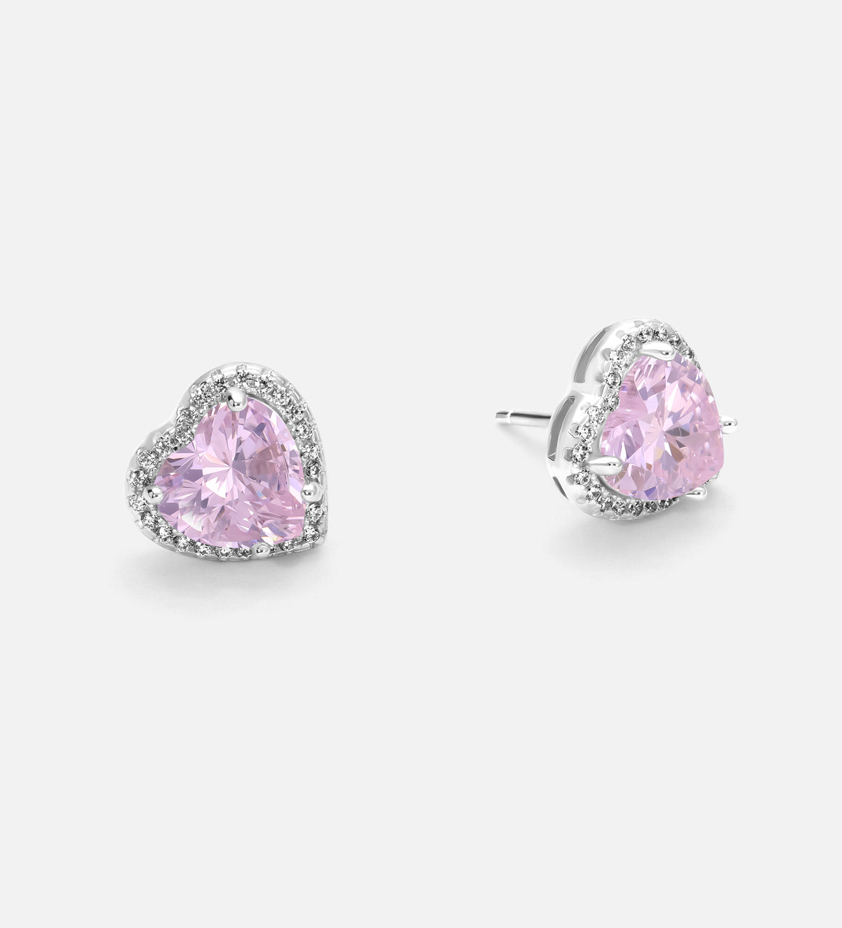 Blushing Heart Halo Studs in 925 Silver with High - Quality White Simulated Diamonds - Ash & Harry