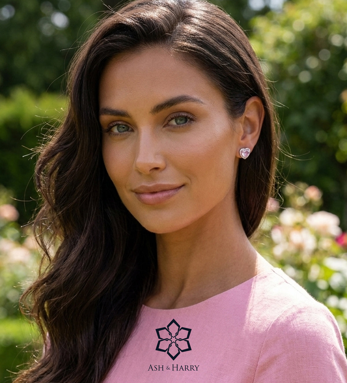 Blushing Heart Halo Studs in 925 Silver with High - Quality White Simulated Diamonds - Ash & Harry