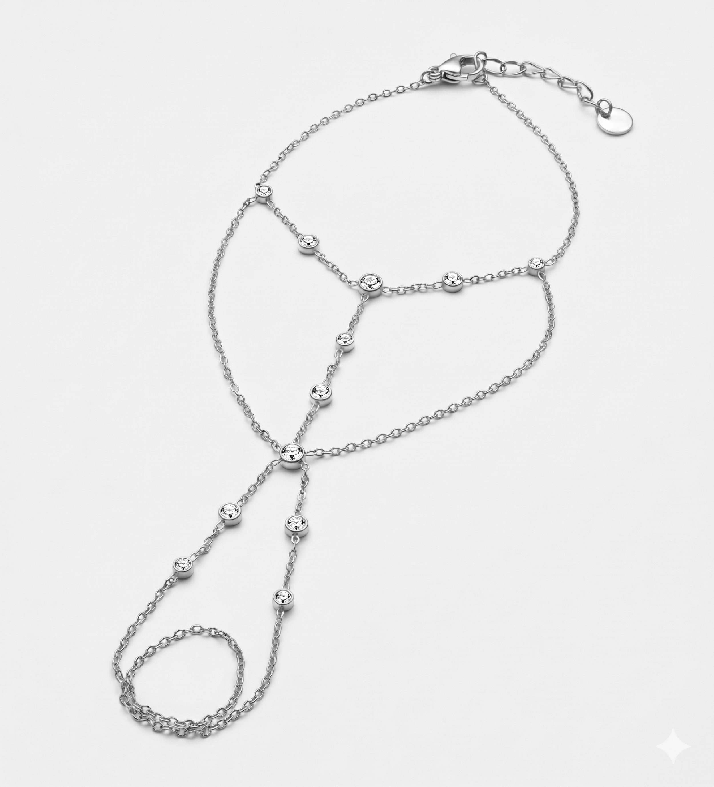 Boho Lines Hand Chain in Silver With High Quality Simulated Diamonds - Ash & Harry