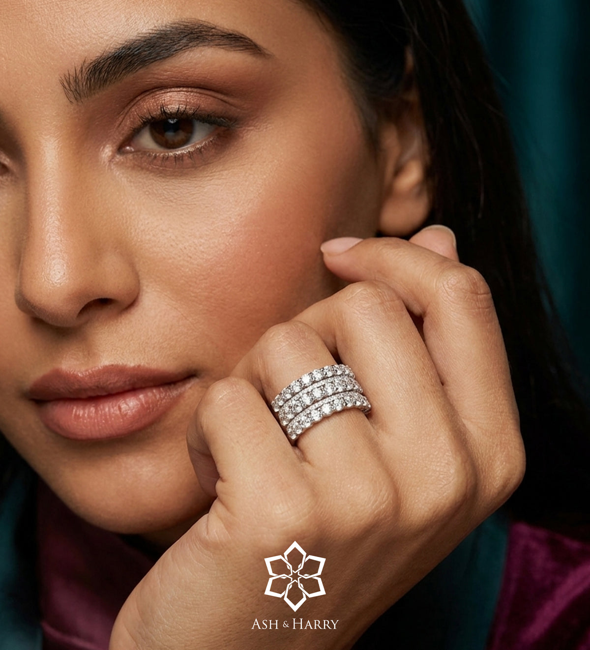 Brilliance Stack Ring in 925 Silver with High - Quality Simulated Diamonds - Ash & Harry