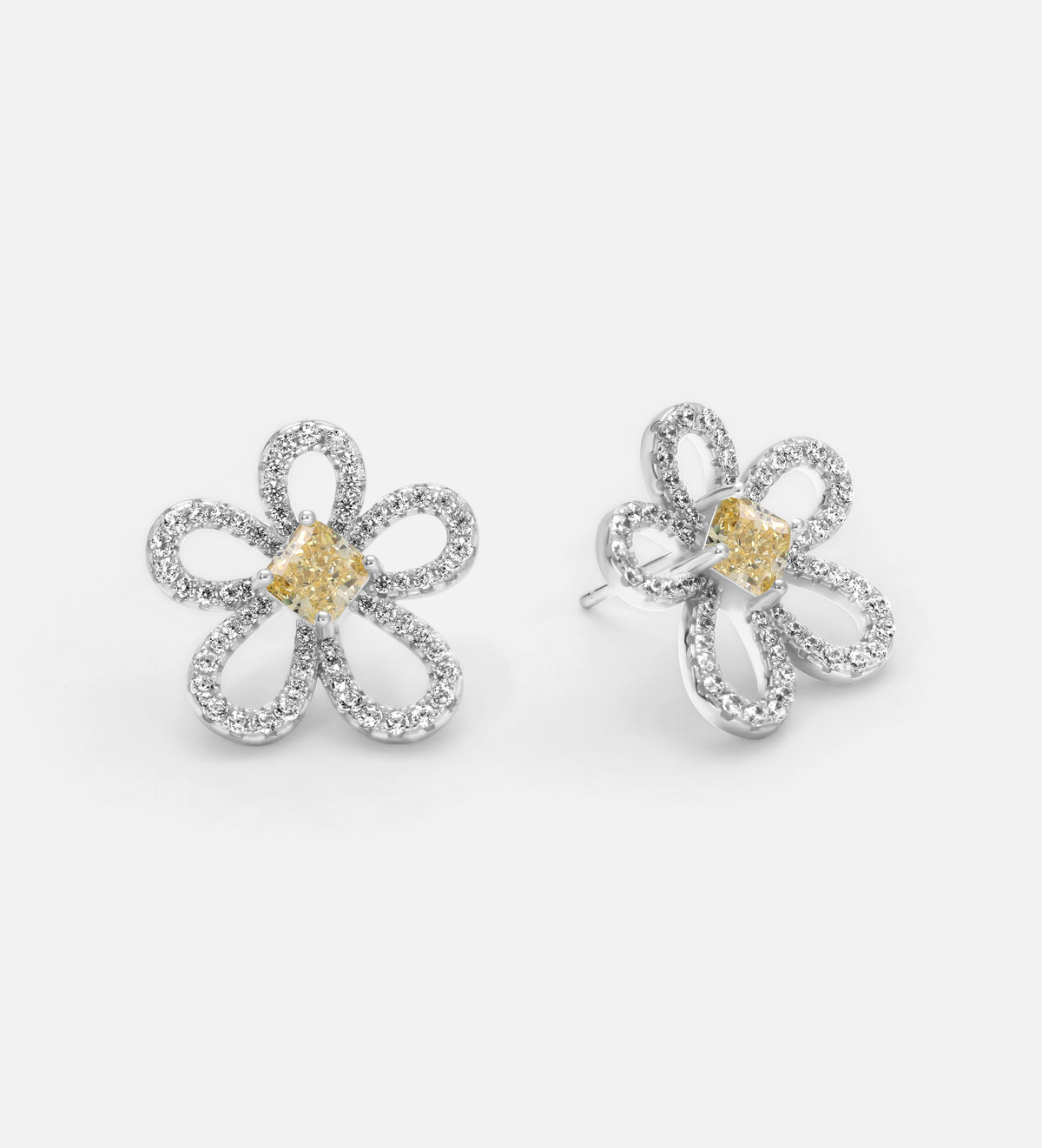 Canary Bloom Earrings in 925 Silver with High Quality Simulated White and Crafted Canary Diamonds - Ash & Harry