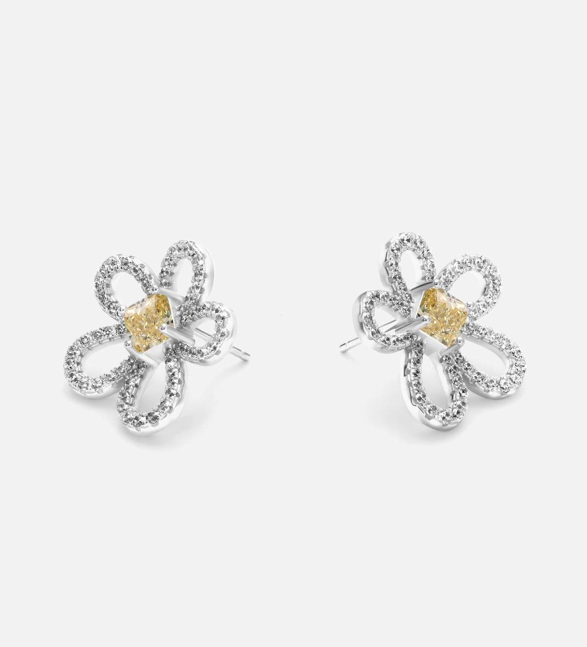 Canary Bloom Earrings in 925 Silver with High Quality Simulated White and Crafted Canary Diamonds - Ash & Harry