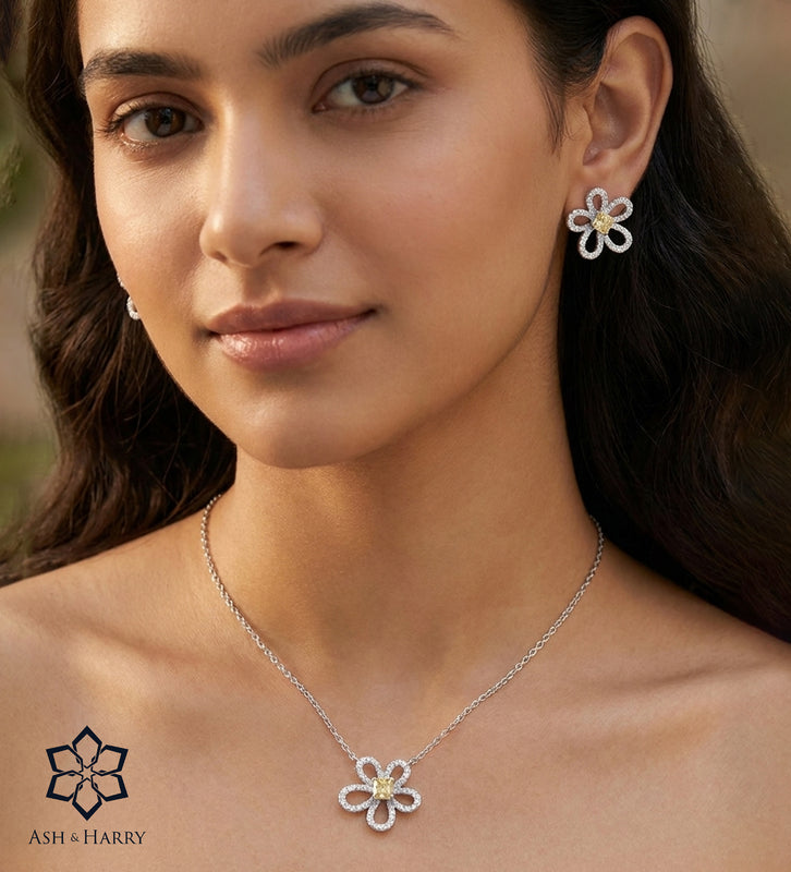 Canary Bloom Set in Silver - 2 Items