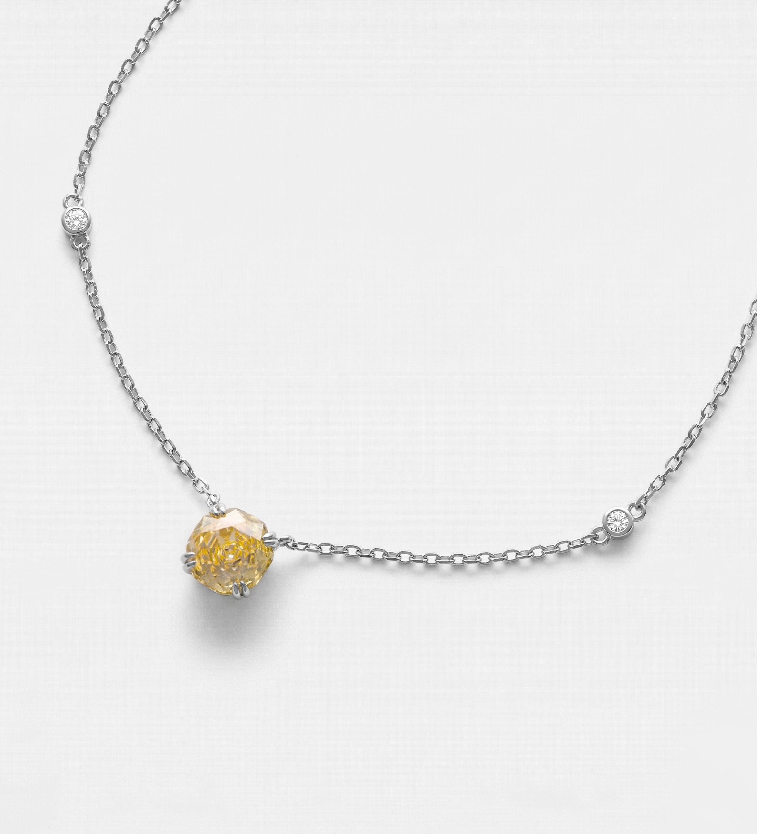 Canary Rose Glow Necklace in 925 Silver with White and Crafted Canary Simulated Diamonds - Ash & Harry