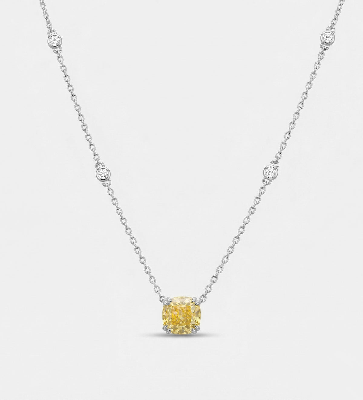 Canary Rose Glow Necklace in 925 Silver with White and Crafted Canary Simulated Diamonds - Ash & Harry