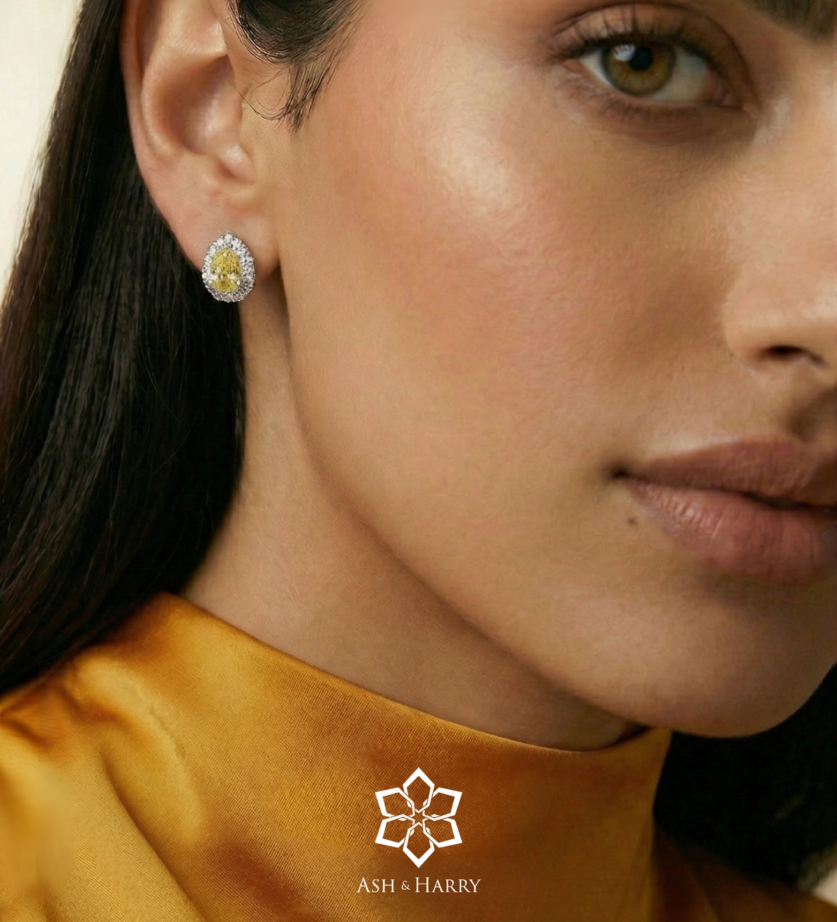 Canary Glow Studs in 925 Silver with High Quality Simulated White and Crafted Canary Diamonds - Ash & Harry