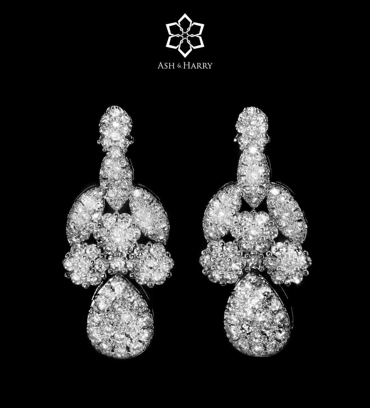 Celeste Drop Bridal Set in High Quality Simulated Diamonds Rhodium Plated - Ash & Harry