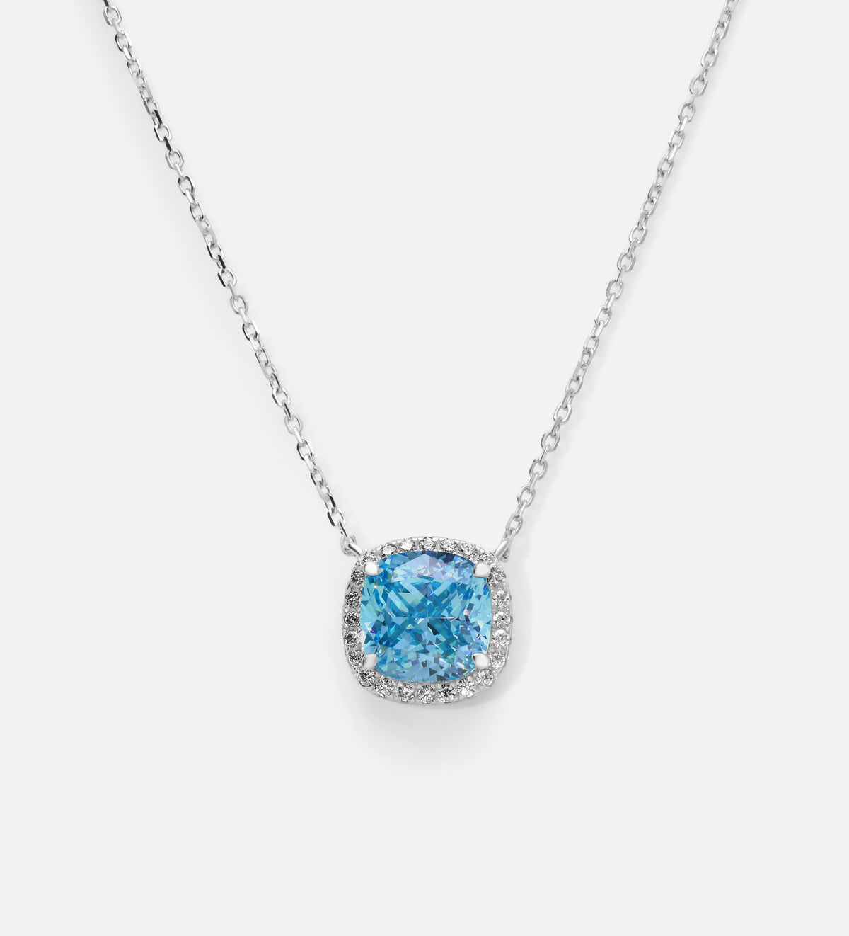 Celestial Blue Cushion Pendant in 925 Silver High Quality Simulated Diamonds and Aquamarine Stone - Ash & Harry