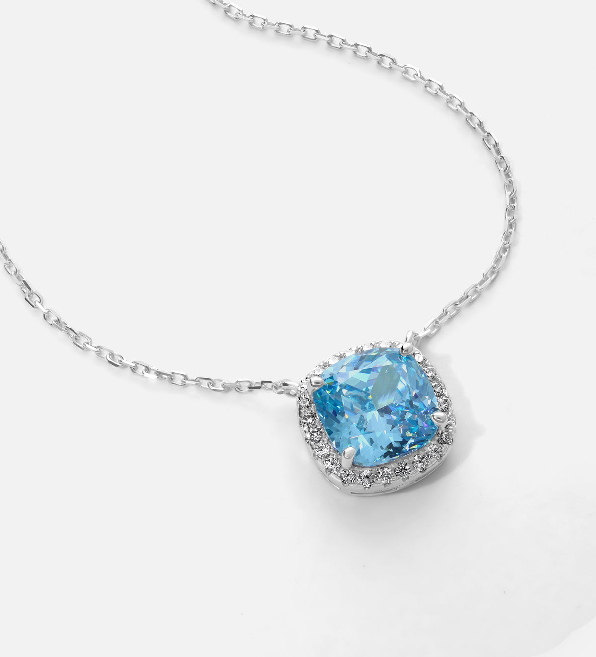 Celestial Blue Cushion Pendant in 925 Silver High Quality Simulated Diamonds and Aquamarine Stone - Ash & Harry